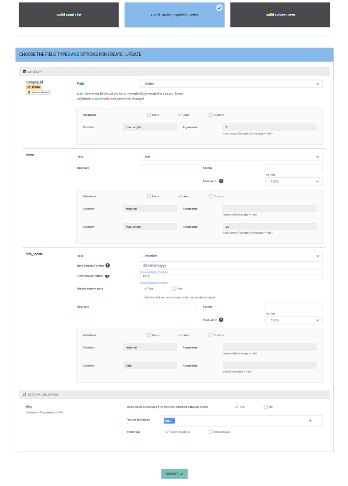 PHPCG Create/Update Forms